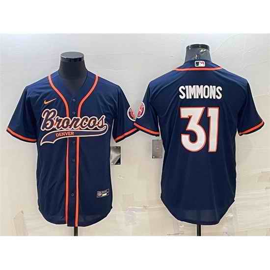 Men Denver Broncos #31 Justin Simmons Navy With Patch Cool Base Stitched Baseball Jersey