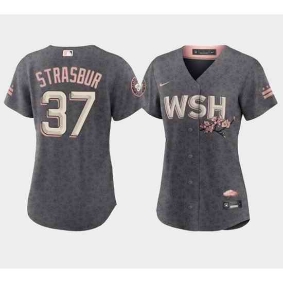 Women's Washington Nationals #37 Stephen Strasburg 2022 Gray City Connect Cherry Blossom Stitched Jersey(Run Small)->women mlb jersey->Women Jersey