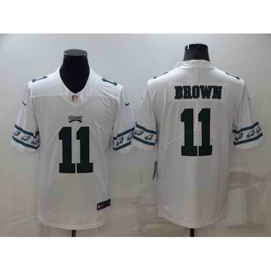 Men Philadelphia Eagles #11 A J Brown White Team Logo Cool Edition Stitched jersey