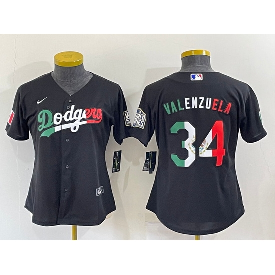 Women Los Angeles Dodgers #34 Toro Valenzuela Black Cool Base Stitched Jersey
