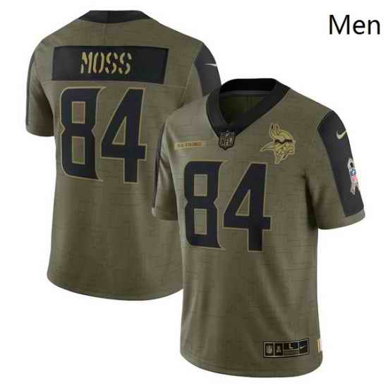 Men's Minnesota Vikings Randy Moss Nike Olive 2021 Salute To Service Retired Player Limited Jersey