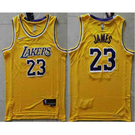 Men Los Angeles Lakers #23 LeBron James 75th Anniversary Diamond Gold 2021 Stitched Jersey