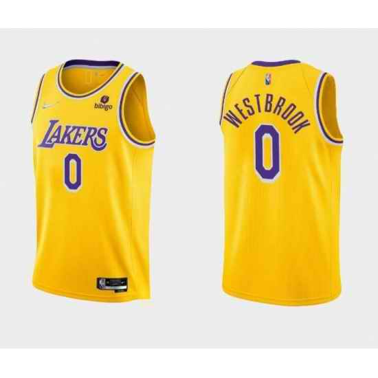Men Los Angeles Lakers #0 Russell Westbrook Bibigo Yellow Stitched Basketball Jersey