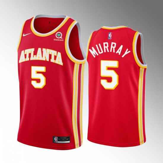 Men Atlanta Hawks #5 Dejounte Murray Red Stitched Jersey