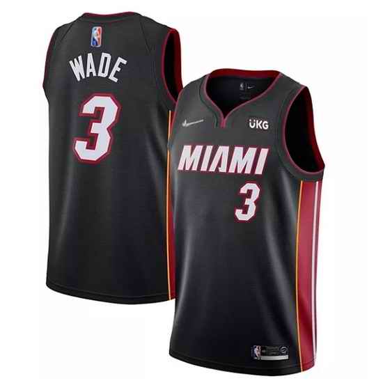 Men Miami Heat #3 Dwyane Wade Black Icon Edition 75th Anniversary Stitched Jersey