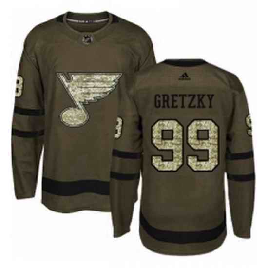Mens Adidas St Louis Blues #99 Wayne Gretzky Premier Green Salute to Service NHL Jersey