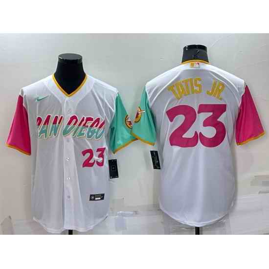 Men San Diego Padres #23 Fernando Tatis Jr  2022 White City Connect Cool Base Stitched Jersey