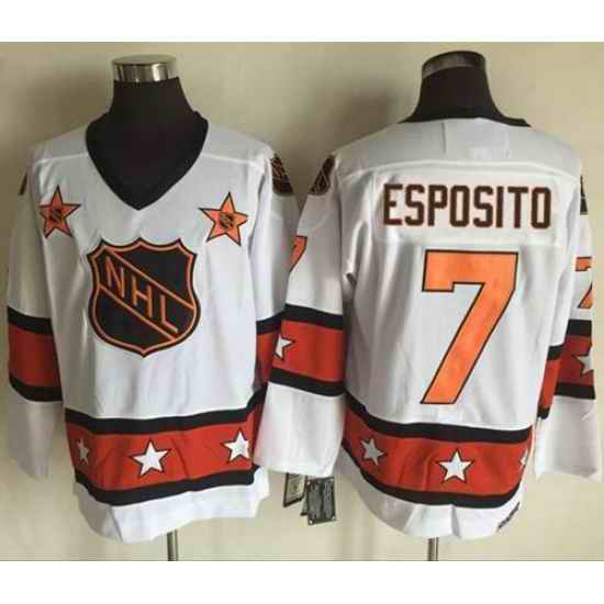1972-81 NHL All-Star #7 Phil Esposito White CCM Throwback Stitched Vintage Hockey Jersey