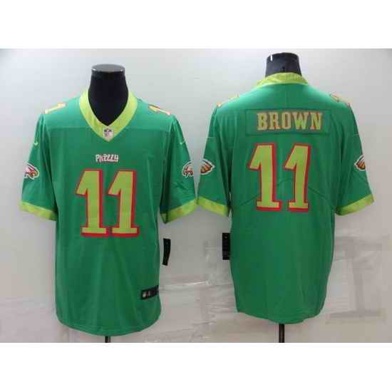 Men Philadelphia Eagles #11 A J Brown Green City Edition Limited Stitched Jerse