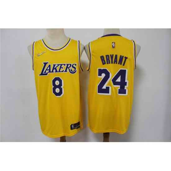 Men Los Angeles Lakers Kobe Bryant Front #8 Back 24 75th Anniversary Yellow Nike Stitched Jersey
