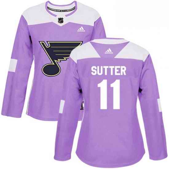 Womens Adidas St Louis Blues #11 Brian Sutter Authentic Purple Fights Cancer Practice NHL Jersey