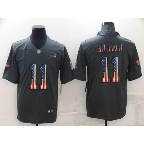 Men Philadelphia Eagles #11 A J Brown Grey Salute To Service USA Flag Stitched jersey