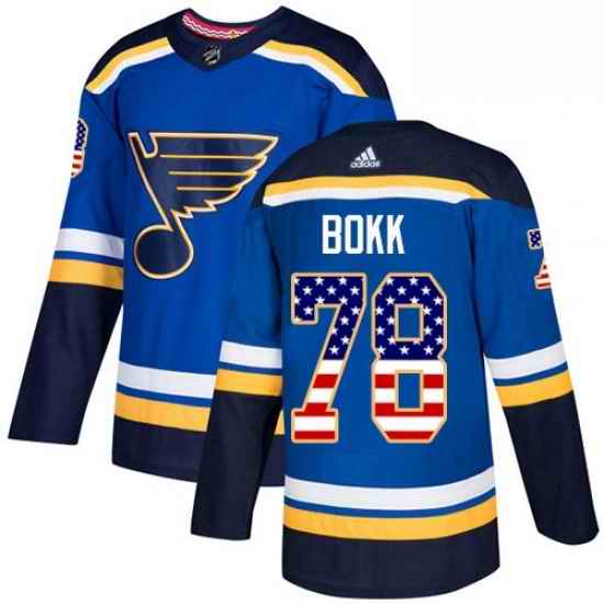 Mens Adidas St Louis Blues #78 Dominik Bokk Authentic Blue USA Flag Fashion NHL Jersey