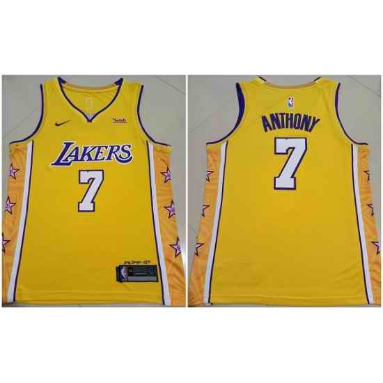 Men Los Angeles Lakers #7 Carmelo Anthony Yellow Stitched Basketball Jersey