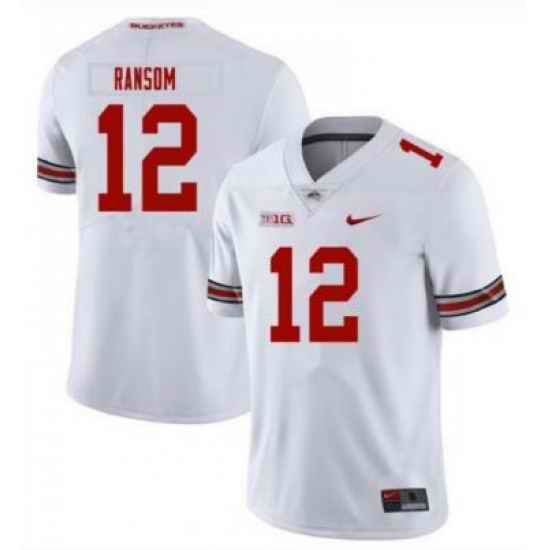 Men Nike Ohio State Buckeyes Lathan Ransom #12 White NCAA Jersey->ohio state buckeyes->NCAA Jersey