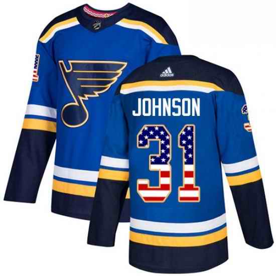 Mens Adidas St Louis Blues #31 Chad Johnson Authentic Blue USA Flag Fashion NHL Jersey