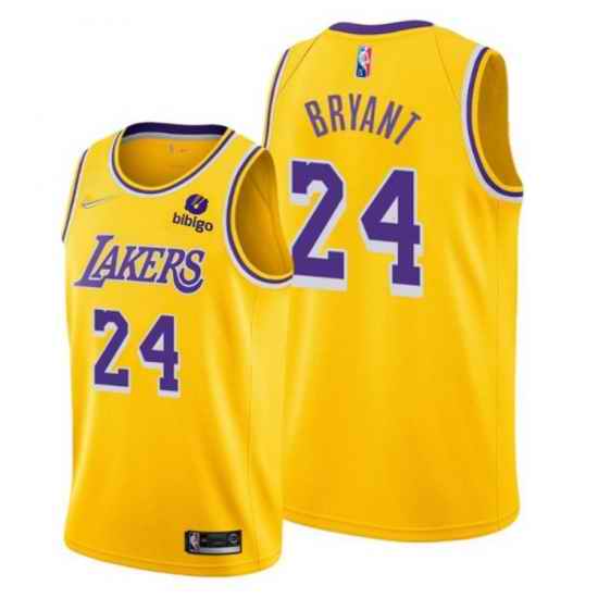 Men Los Angeles Lakers #24 Kobe Bryant Bibigo Yellow Stitched Basketball Jersey