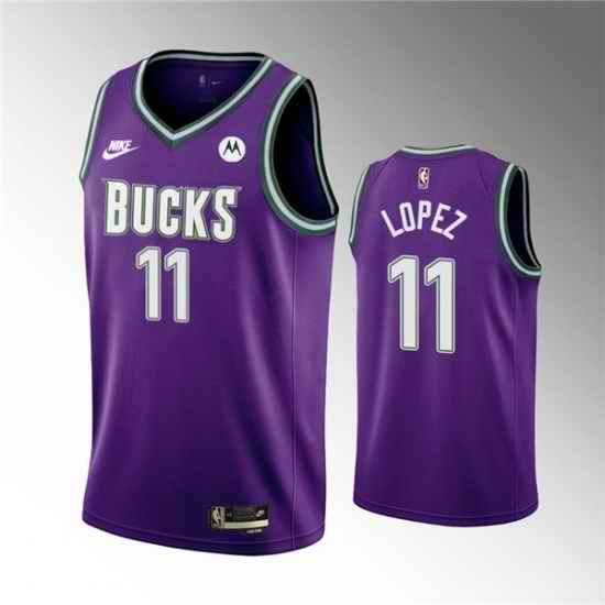 Men Milwaukee Bucks #11 Brook Lopez 2022 23 Purple Classic Edition Swingman Stitched Basketball Jersey