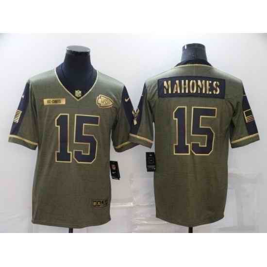 Men's Kansas City Chiefs #15 Patrick Mahomes Nike Gold 2021 Salute To Service Limited Player Jersey