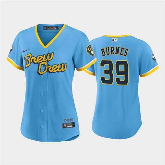 Women Milwaukee Brewers #39 Corbin Burnes 2022 Powder Blue City Connect Cool Base Stitched Jersey 28Run Small 29->women mlb jersey->Women Jersey