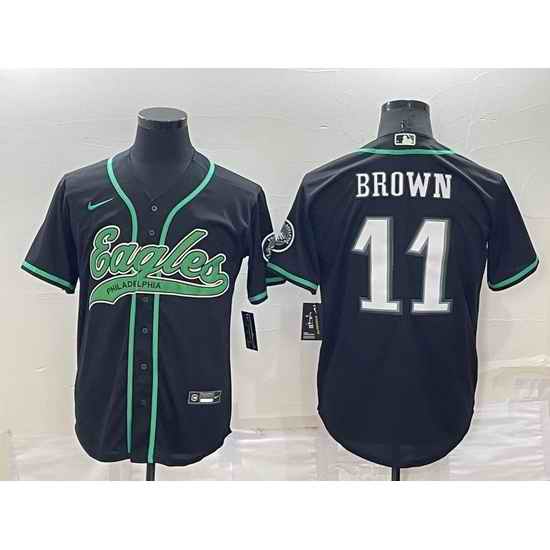 Men Philadelphia Eagles #11 A  J  Brown Black Cool Base Stitched Baseball Jersey