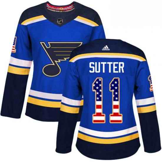 Womens Adidas St Louis Blues #11 Brian Sutter Authentic Blue USA Flag Fashion NHL Jersey