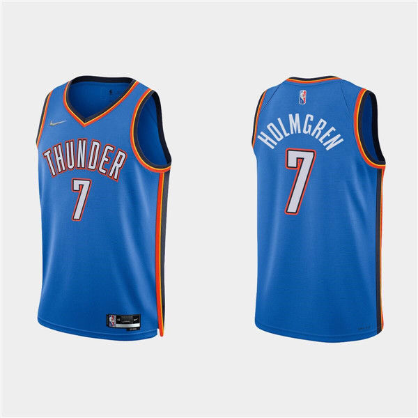 Men's Oklahoma City Thunder #7 Chet Holmgren Blue Icon Edition 75th Anniversary Stitched Basketball Jersey->oklahoma city thunder->NBA Jersey