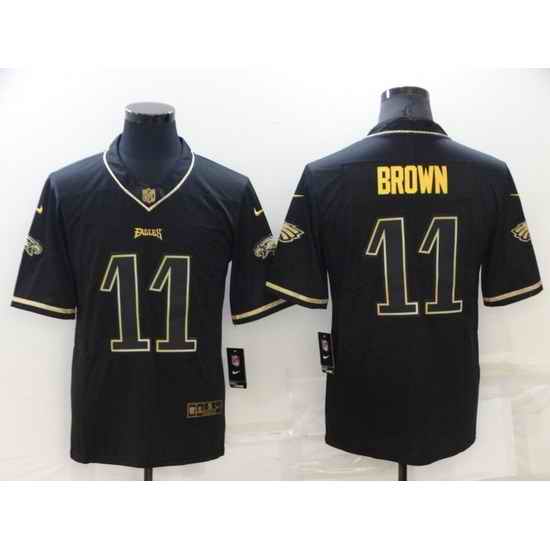 Men Philadelphia Eagles #11 A J Brown Black Gold Salute To Service Limited Stitched jersey