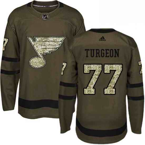 Mens Adidas St Louis Blues #77 Pierre Turgeon Premier Green Salute to Service NHL Jersey