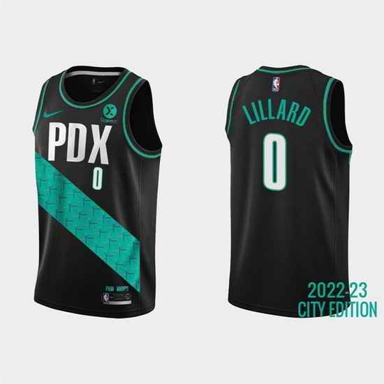 Men Portland Trail Blazers #0 Damian Lillard 2022 23 Black City Edition Stitched Basketball Jersey
