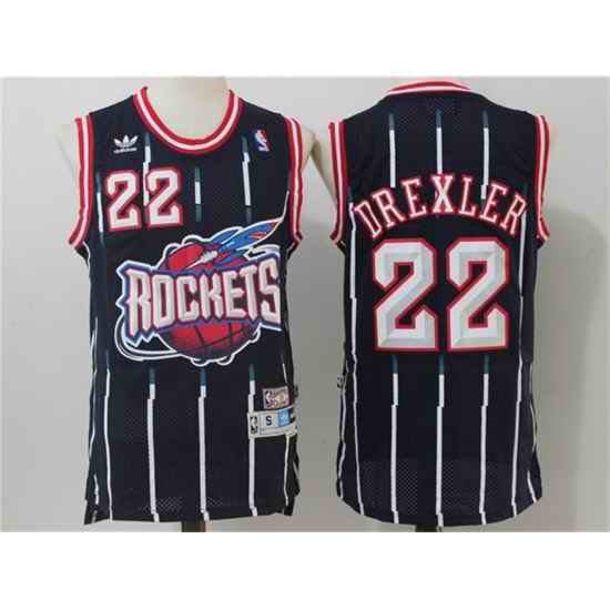 Men Houston Rockets #22 Clyde Drexler Navy Blue Hardwood Classics Jersey->atlanta braves->MLB Jersey