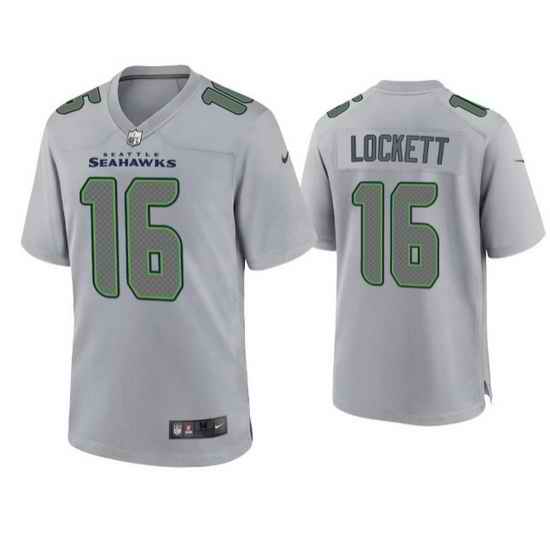 Men Seattle Seahawks #16 Tyler Lockett Grey Atmosphere Fashion Stitched Game Jersey