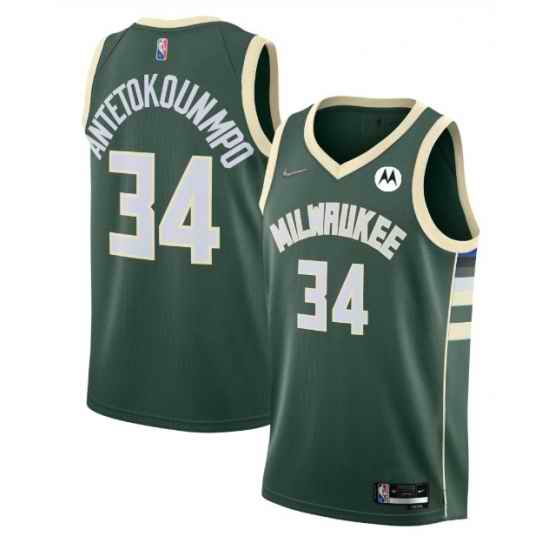 Men Milwaukee Bucks 34 Giannis Antetokounmpo Green 2021 #22 Icon Edition 75th Anniversary Swingman Stitched Jersey