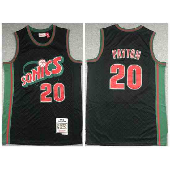 Men Oklahoma City Thunder #20 Gary Payton Black 1995 96 Throwback SuperSonics Stitched Jersey