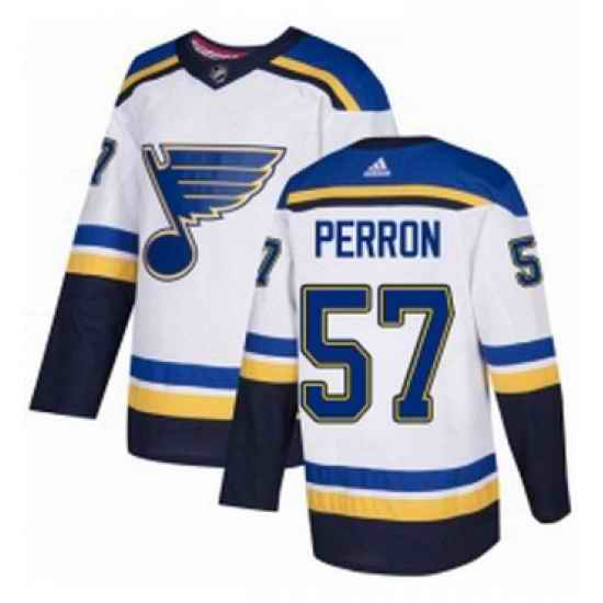 Mens Adidas St Louis Blues #57 David Perron Authentic White Away NHL Jersey