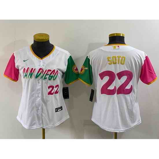 Women San Diego Padres #22 Juan Soto 2022 White City Connect Cool Base Stitched Baseball Jersey 28Run Small 29->women mlb jersey->Women Jersey