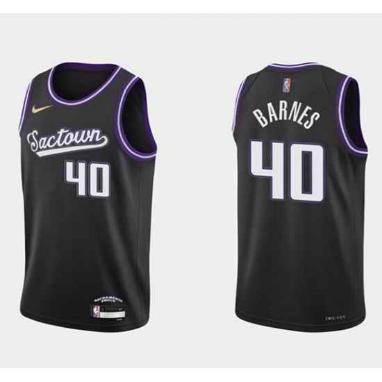Men Sacramento Kings 40 Harrison Barnes 2021 #22 Black 75th Anniversary City Edition Stitched Basketball Jersey