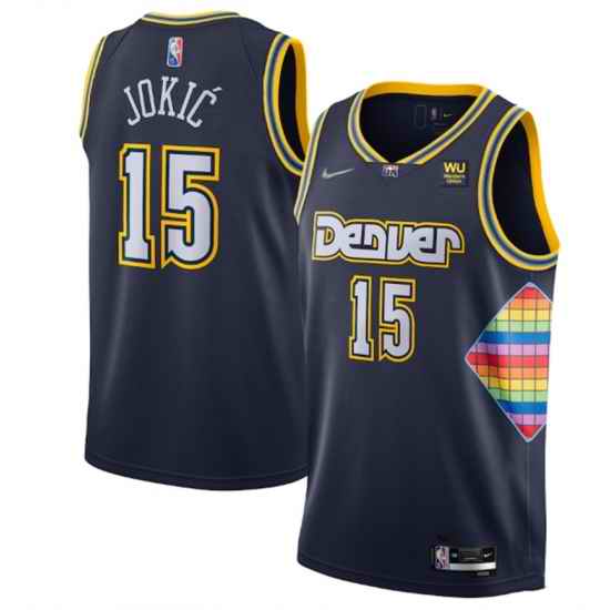 Men Denver Nuggets #15 Nikola Jokic Navy 2021 22 City Edition 75th Anniversary Stitched Jersey
