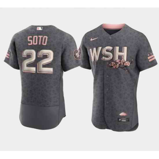 Men Washington Nationals #22 Juan Soto 2022 Grey City Connect Cherry Blossom Flex Base Stitched MLB jersey->washington nationals->MLB Jersey