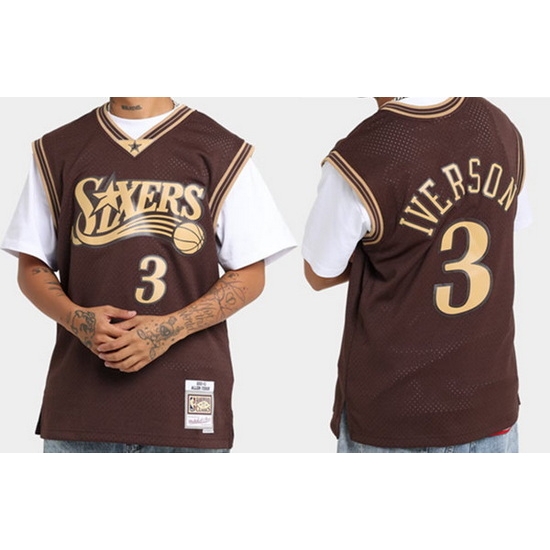 Men Philadelphia 76ers #3 Allen Iverson Brown Swingman Stitched Jersey->san antonio spurs->NBA Jersey