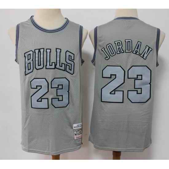Men Chicago Bulls #23 Michael Jordan Grey Throwback Stitched Basketball Jersey