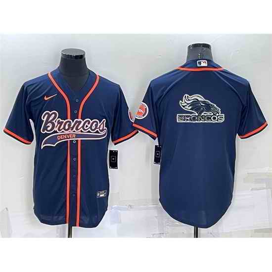 Men Denver Broncos Navy Team Big Logo With Patch Cool Base Stitched Baseb->denver broncos->NFL Jersey