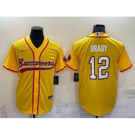 Men Tampa Bay Buccaneers #12 Tom Brady Yellow Cool Base Stitched Baseball Jersey
