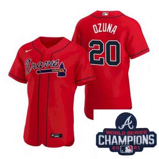 Men Nike Atlanta Braves #20 Marcell Ozuna Red Alternate Stitched Baseball Stitched MLB 2021 Champions Patch Jersey->2021 world series->MLB Jersey