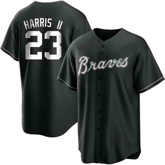 Women's Replica Michael Harris II Atlanta Braves White Black Jersey->women mlb jersey->Women Jersey