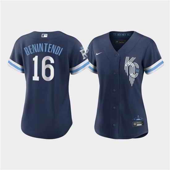 Women Kansas City Royals #16 Andrew Benintendi 2022 Navy City Connect Cool Base Stitched Jersey->women mlb jersey->Women Jersey