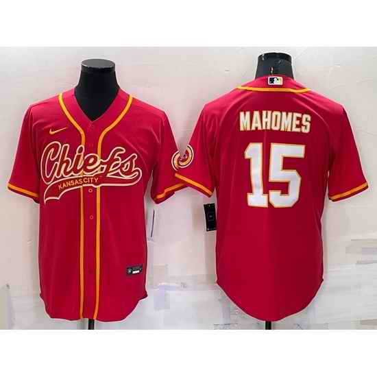 Men Kansas City Chiefs #15 Patrick Mahomes Red Cool Base Stitched Baseball Jersey