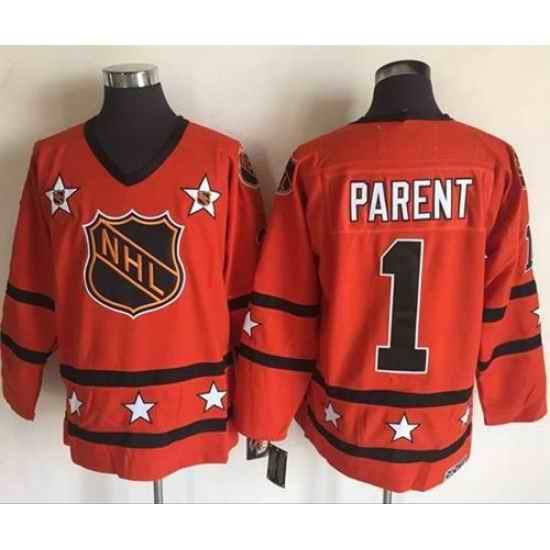 1972-81 NHL All-Star #1 Bernie Parent Orange CCM Throwback Stitched Vintage Hockey Jersey