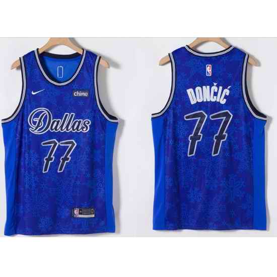 Men Dallas Mavericks Luka Doncic #77 Blue 2021 2022 Fashion Nike Stitched Jersey