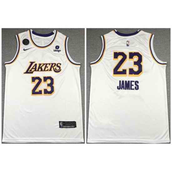 Men Los Angeles Lakers #23 LeBron James Bibigo White With KB Patch Stitched Jersey